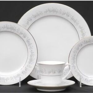 Noritake Marywood 2181 White and Silver Floral Dinnerware Set